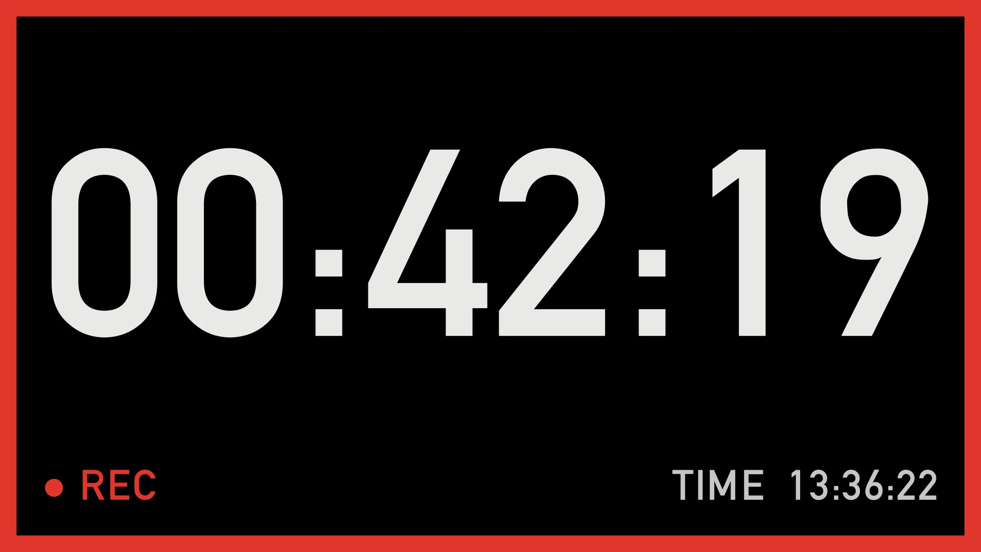 The recording clock on a TV while recording, with the time of day