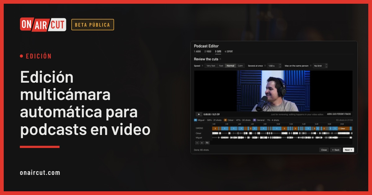 El Podcast Editor con los cortes de un podcast de 22 minutos
