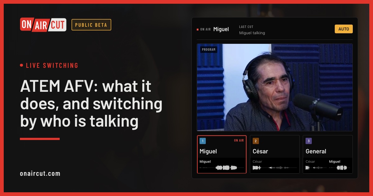 OnAirCut switching an ATEM: the program, a monitor per camera and every cut